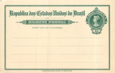 República dos Estados Unidos do Brasil — Bilhete postal 50 réis — editor American Bank Note Co New York