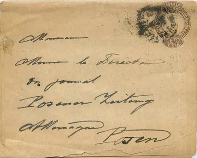 Carta postal destinada ao Sr. Diretor do jornal 'Posener Zeitung' — editor desconhecido, número de série não visível