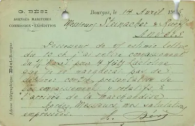 Bulgária — União Postal Universal — G. Bési, Bourgas — Verso
