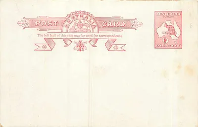 Carta postal australiana — selo 1d rosa — verso em branco