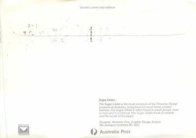 Sugar Glider — Australia Post — editor: Australia Post, n° 023 — Verso