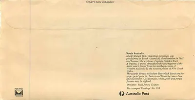Sturt's Desert Pea — editor Australia Post, n° 054 — Verso