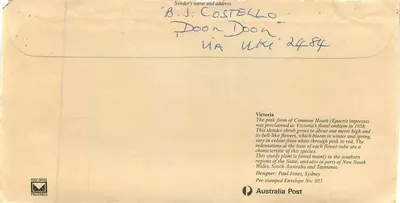 Emblema floral de Victoria — Common Heath — Australia Post — Verso