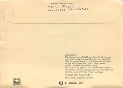 Orquídea de Cooktown — Émile de Queensland — Australia Post, n° 049 — Verso