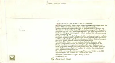 O Cerco de Glenrowan — Centenário 1980 — Australia Post — Verso
