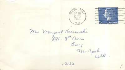 Bathurst, Novo Brunswick — carta postal com selo canadense — editor não visível