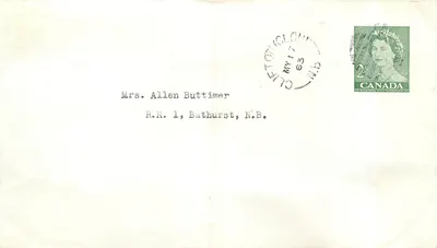 Carta postal Canadá — Clifton, N.B. — 2¢ selo da rainha Elizabeth II