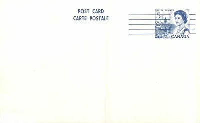 Carta postal Canadá — selo de 5 centavos com retrato da rainha Elizabeth II — editor não visível