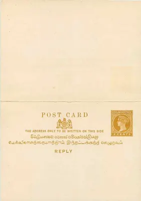 Ceylan — Karta pocztowa do odpowiedzi — Ceylon Postage, 2 centy — Rewers