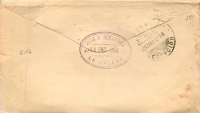 Chilenska kartka pocztowa — znak 5 pesos — przeznaczona dla Girtschow y Rizn, Valparaíso — Rewers