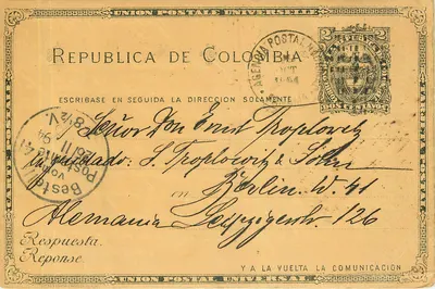 Berlim — carta postal da República da Colômbia — União Postal Universal
