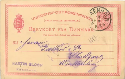 Cartão postal da Dinamarca — União Postal Universal — editor Martin Bloch