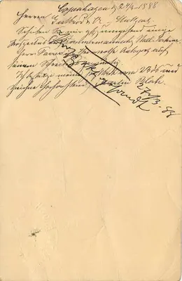 Karta pocztowa z Danii — Uniwersalna Unia Pocztowa — datowana 27/4/1888 — Rewers