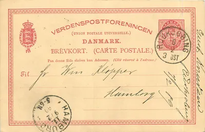 Carta postal da União Postal Universal — Dinamarca — destinada a Hamburgo