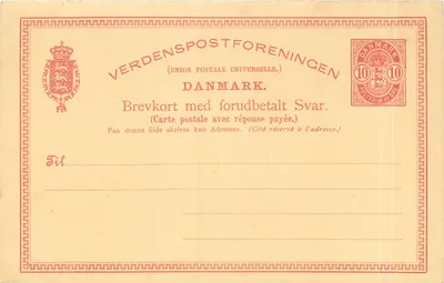 Carta postal resposta paga — União Postal Universal — Dinamarca