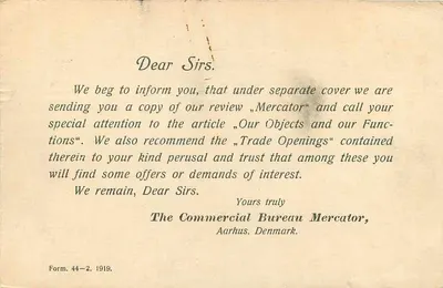 Aarhus — Bureau Comercial Mercator — editor Mercator, n°45 C — Verso