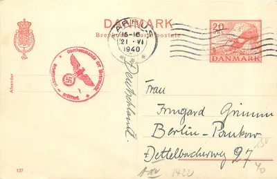 Dinamarca — carta postal datada de 21 de junho de 1940 — editada por Danmark