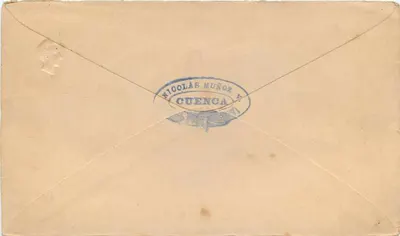 Pocztówka ekwadorska — znaczek 5 centavos 1893 — przeznaczona dla Filialnych Biur Burge y Cía w Guayaquil — Rewers