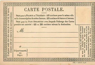 Carta postal de tarifas — 750, Abril 1878