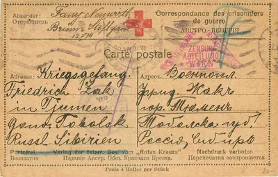 Correspondência de prisioneiros de guerra — Austronie, 1914 — editor 'Roten Kreuz' (Croix-Rouge)