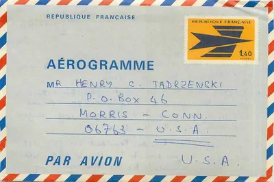 Aérogramme - Carta de um remetente francês para um destinatário americano - Editor: República Francesa