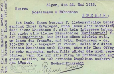 Argel — Carta postal datada de 24 de maio de 1913 — editor M. Pint em Argel, n° 3 — Verso