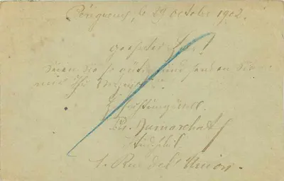 Périgueux — karta pocztowa wysłana do Düsseldorf — wydawca nieznany, numer seryjny nie widoczny — Rewers