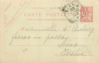 Paris — carta postal enviada para Siena — editor não visível