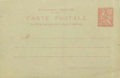Carta postal francesa — apenas frente — selo de 10 centavos