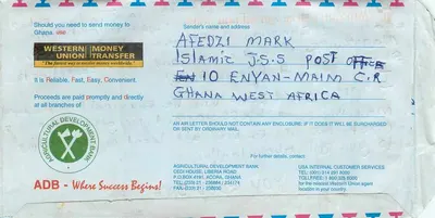 Ghana - Przekaz pieniędzy przez Western Union - Aérogamme — Rewers