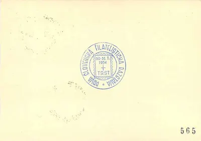Tržaški Filatelistični Klub L. Košir - Trieste — emissão filatélica eslovena em Trieste, 30-31.1.1954 — Verso
