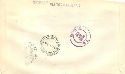 Trieste — Primeiro Dia de Emissão — Selos italianos e carimbo 'Primo Giorno di Emissione' — Verso
