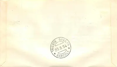 Trieste — Italienischer Steuermarke von 25 Lire — Erster Tag der Ausgabe — Rückseite