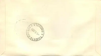 Trieste - Barcola — first day of issue of the decennial stamp of the Italian Republic — publisher AFMT GT — Back