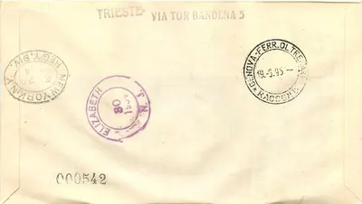Fiera di Trieste 1954 — first day of issue — publisher AMG FTT — Back
