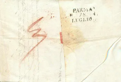 Trieste — Carta para Parme — carimbo postal de Trieste e data em Parme — Verso