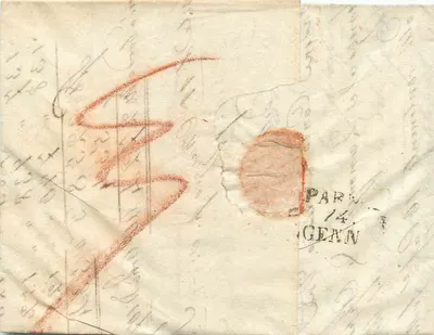 Trieste — Parma — Carta para Gio Pradusio Bo' — carimbo V. TRIEST. e carimbo postal — Verso