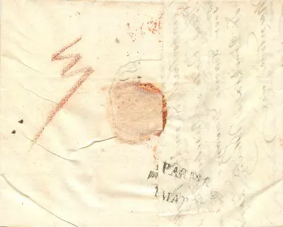 Trieste — carta para Francesco Bò em Parma — selo postal de Trieste — Verso