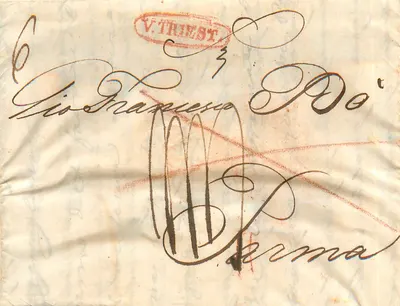 Trieste — Verso Trieste, destino Parma — carimbo e datação