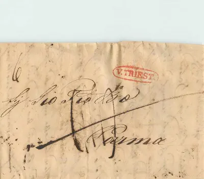 Trieste — Carta para Parma — carimbo vermelho 'V. TRIEST.'