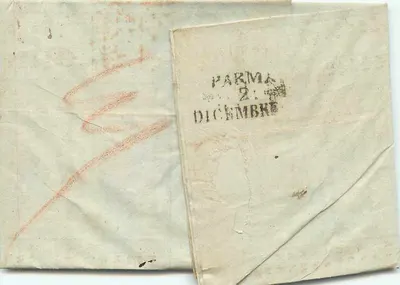 Parma — carta para o Sr. Gio Franco Bo — carimbo postal 'VITTIÈSE' e data de Parma, 2 de dezembro — Verso