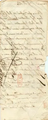 Carta manuscrita — datada de 1881 — com carimbo vermelho e selo postal — Verso
