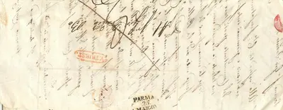 Parma — correspondência manuscrita — cachet postal e selo — Verso
