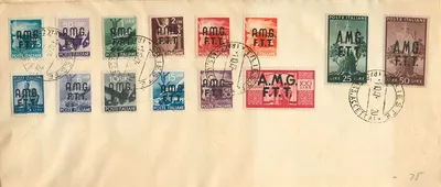 Envelope italiano — selos AMG F.T.T. — Accettata (Trieste) — número de série não visível