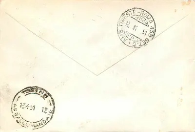 Manifestações de Voo Vertical — Feira de Milão 1951 — AMG-FTT — Trieste Centro — Verso