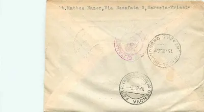 Trieste (Centro) — Carta para New Jersey — editor 'Stamppati' e selos italianos — Verso