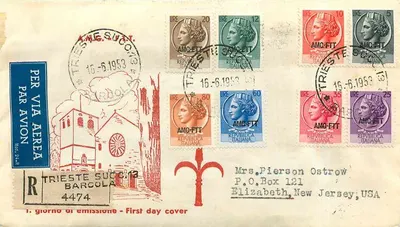 Trieste - Primeiro dia de emissão - 16-6-1953 — editor AMC-FTT, n° de série 4474
