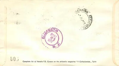 Italienische Briefmarkenserie — Erster Tag der Ausgabe — 6. Juni 1963 — Verleger via-Aerea — Rückseite