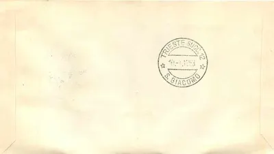 Trieste — 1º dia de emissão da Fiera di Trieste — A.M.G. - F.T.T. e selo de 10 liras — Verso