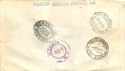 Trieste — Primeiro Dia de Emissão 1953 — Feira Agrícola — Editor E.A. Roma — Verso